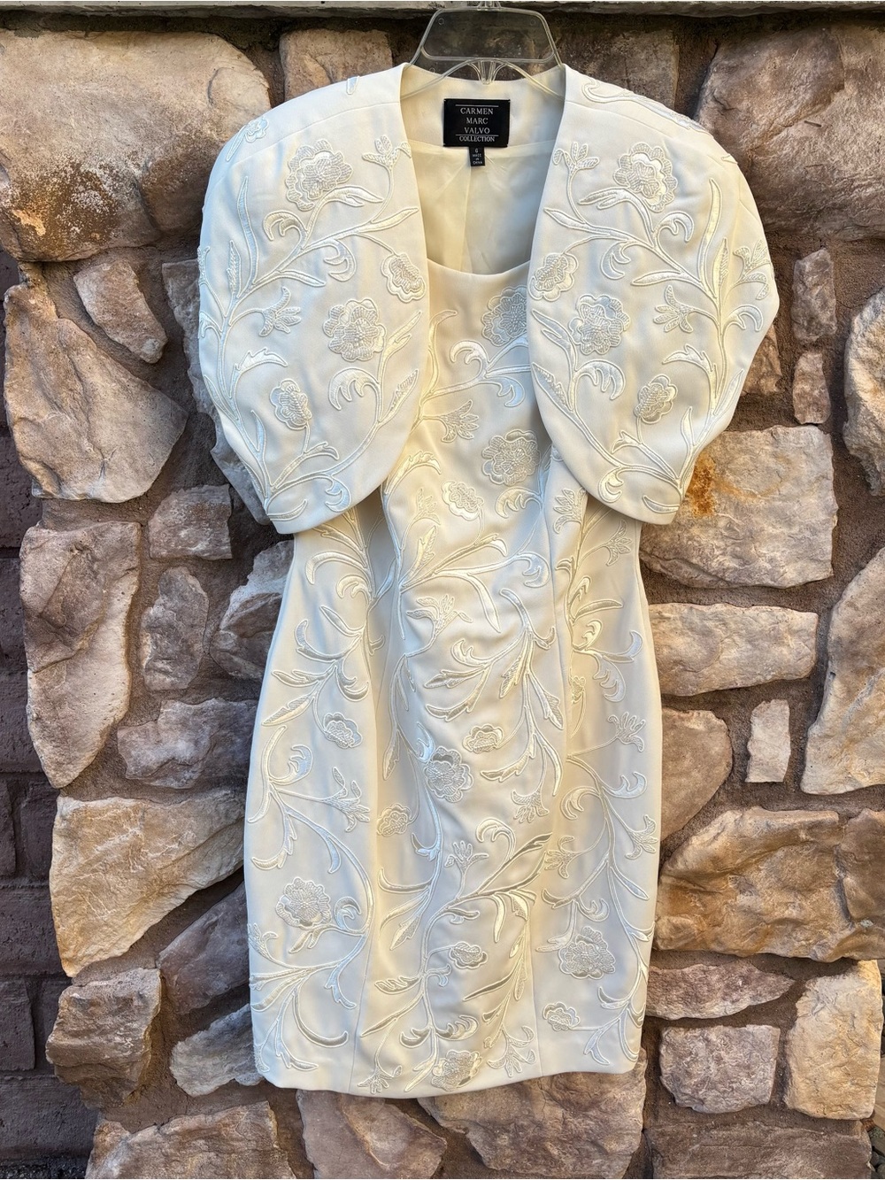 Carmen Marc Valvo Dress Sz 6 Set Ivory Embroidered Beaded Mother of the Bride